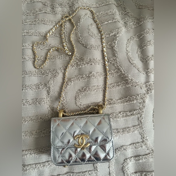 Chanel Silver and Gold Quilted Crossbody Bag - Picture 1 of 8